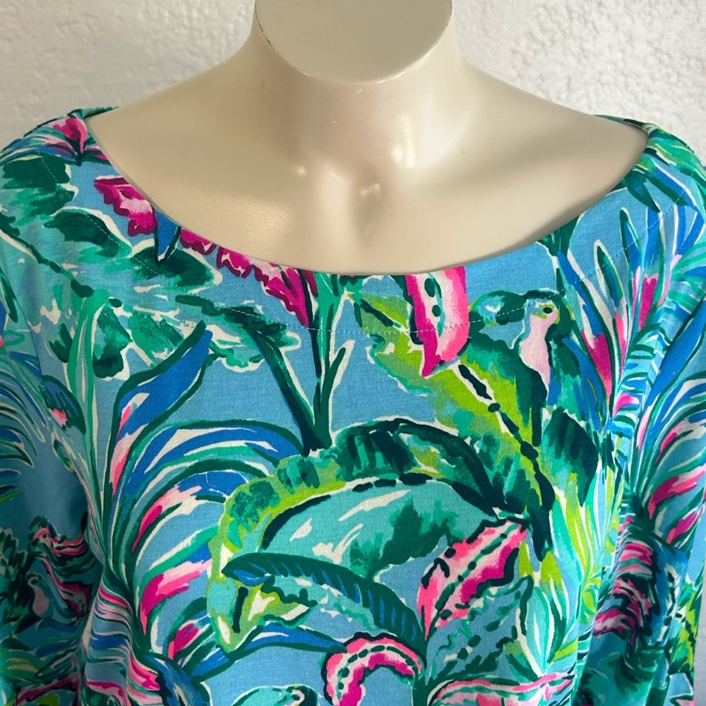 Lilly Pulitzer Porto Blue Fontaine Tropical Toucan Floral Top LARGE NWOT - Picture 7 of 15